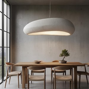 Wabi Sabi Cloud Pendant Light – Organic Polymer Resin Fixture – Large Dining Room Ceiling Lamp – Japandi Statement Lighting