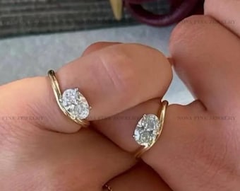 Anillo de compromiso para el meñique, engaste este-oeste, moissanita de corte ovalado de 1,50 quilates, anillo solitario de moissanita, anillo este-oeste, anillo para el meñique