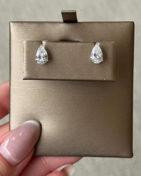 IGI Certified Pear Lab Grown Diamond Stud Earrings Dainty Solitaire Wedding Studs Pear Diamond Stud Earrings
