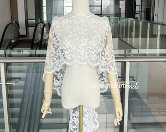 Coprispalle da sposa interamente in pizzo, elegante scialle in pizzo, stola da sposa personalizzata
