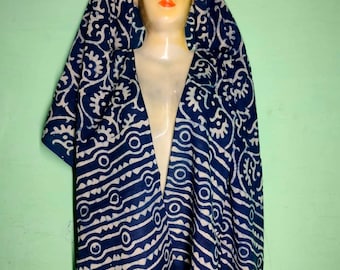 Hand Block Printed "Indigo" Cotton Scarf | Natural "Indigo" Dye Stole | Eco Friendly Wrap Shawl | Soft Lightweight Cotton | 22x80 Boho Scarf