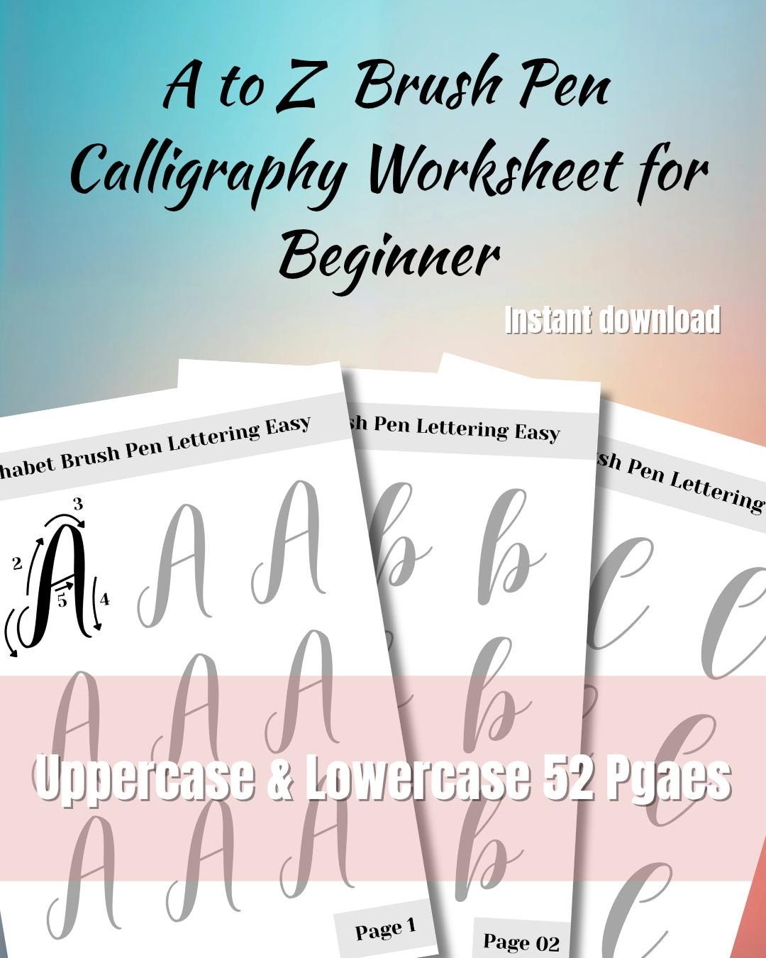 Brush Pen Calligraphy Practice Worksheets, A-Z Lettering Workbook (PDF ...