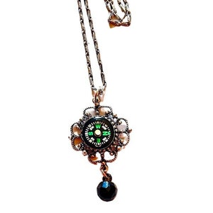 Compass Pendant Necklace - Silver and Black Compass Necklace