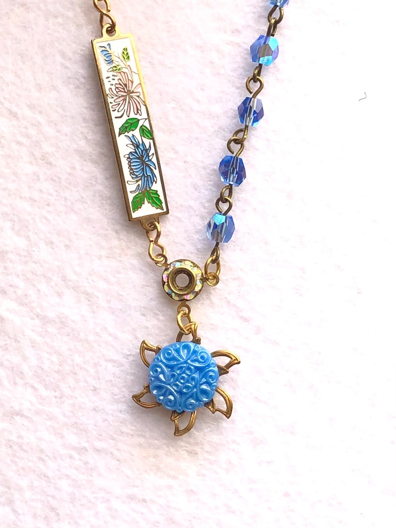 Vintage Joy Jewelry Vintage Button Necklace \u2013 Mixed Vintage Necklace \u2013 Artisan Button Necklace with Cloisonn\u00e9 \u2013 Flower Necklace