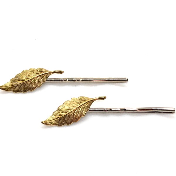 Vintage Adorned Hair Clips - Mariam Haskell Gold Leaf Embellishments - Bobby Pin Hair Clips - Hair Decoration Clips