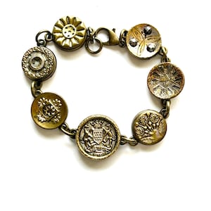 Antique Button Bracelet - Rare Antique Brass Buttons - Gold and Silver Bracelet - Keepsake Gift