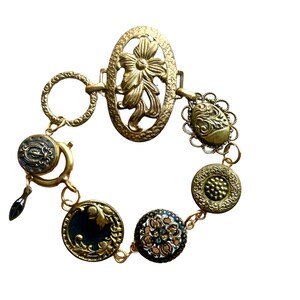 Antique Button Bracelet - Hand Crafted Bracelet - Gold and Black Bracelet - Keepsake Bracelet
