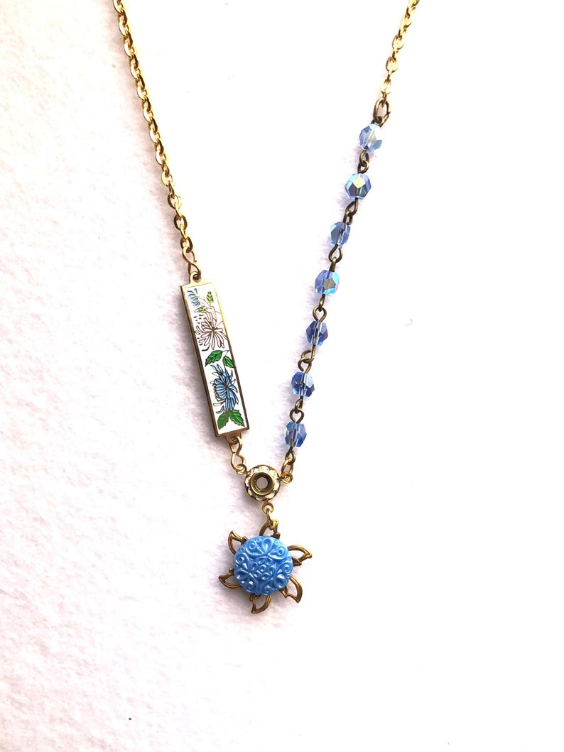 Vintage Joy Jewelry Vintage Button Necklace \u2013 Mixed Vintage Necklace \u2013 Artisan Button Necklace with Cloisonn\u00e9 \u2013 Flower Necklace