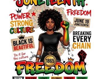 Juneteenth, kaartontwerp Afro-vrouw Afrika, opgeheven vuist brekende kettingen graffitiontwerp, Black History Month, shirt zwarte koningin png