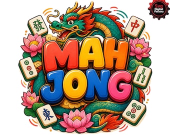 Mahjong SVG kleurrijke Dragon Design, Mahjong PNG voor Shirt Design, Game Night Mahjong Party Tee, Mahjong Lover Clipart-bundel