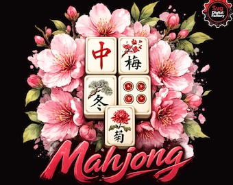 Mahjong SVG PNG-clipartbundel | Kersenbloesem aquarel tegelontwerp | Mahjongshirtontwerp, game-avond, digitale download