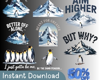 Maar waarom pinguïn png-bundel – nihilistische pinguïnshirtontwerp, grappige alleen meme png voor sublimatie, afdrukbare pinguïnposter