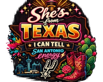 She's From Texas Spurs png, ontwerp basketbalfan San Antonio | Game Day-sublimatie | Westerse sport clipart, digitale download