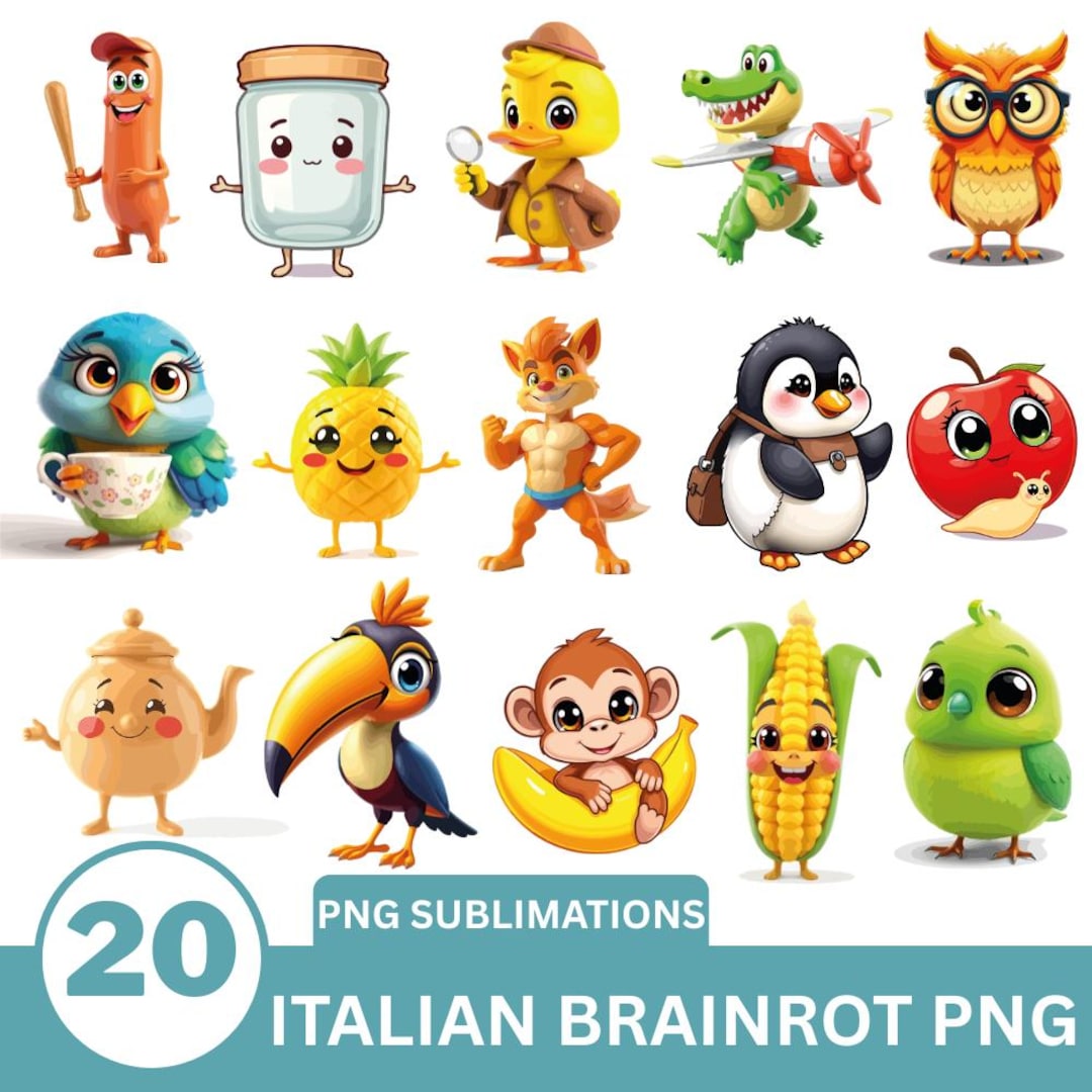 Brainrot Starting With R Italian Brainrot PNG SVG Bundle – 20 Cute Meme Characters, Trendy ...