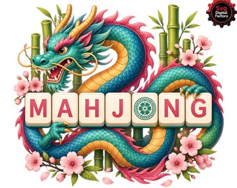 Mahjong SVG PNG Dragon Tiles Clipart, Mahjong Lover Shirt Design, Game Night Party afbeelding, trendy Mahjong Social Club digitale download