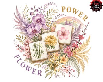 Mahjong SVG Floral Flower Power Design, Mahjong PNG Shirt Design, Game Night Mahjong Lover Gift, afdrukbaar Cricut Cut-bestand