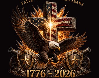 Faith Freedom 250 Years PNG, Patriotic Eagle Cross Sublimation Design, America 1776-2026 Clipart, Christian USA Anniversary Shirt PNG