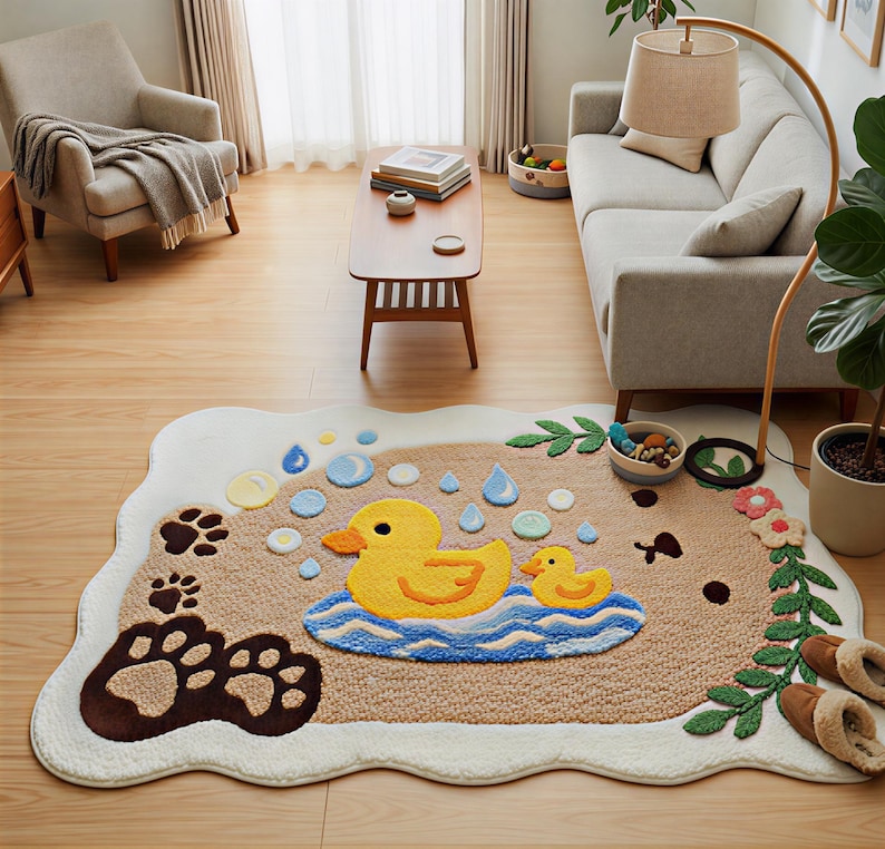 Pink Duck Rug Hand-tufted Wool Duck Rug, Oval Nursery Decor, Whimsical Bath Mat - Etsy