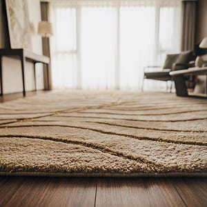 Modern Wool Rug, Handloom Beige and Gold Area Rug, Minimalist Organic Design Decor image 3