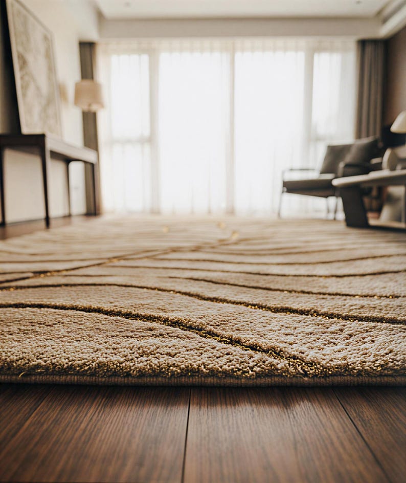 Modern Wool Rug, Handloom Beige and Gold Area Rug, Minimalist Organic Design Decor image 3