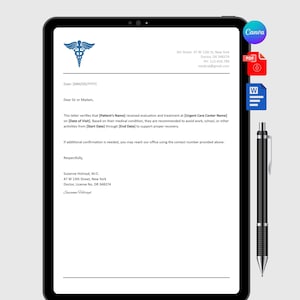 Bearbeitbare Arzt Entschuldigung Notiz: Arbeit & Schulurlaub Notiz (PDF, Word, Canva)