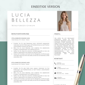 May include: A single-page resume template featuring the name Lucia Bellezza at the top, a placeholder photo of a person, and structured sections for professional experience, profile, contact information, and education, all in a clean black and white layout.