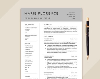 Minimalistisch cv-sjabloon Word, schoon cv met foto (digitale download)