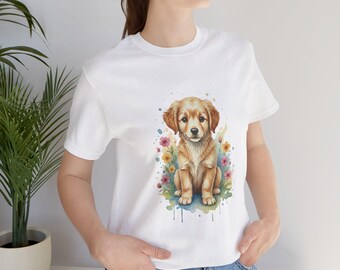 Maglietta con cucciolo di Golden Retriever ad acquerello / Maglietta floreale per la mamma di un cane