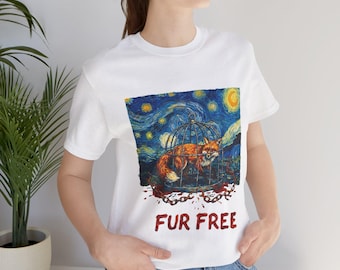 Maglietta con la volpe di Van Gogh / Liberazione animale, Arte Notte stellata