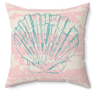 Cojín decorativo de concha de almeja rosa: decoración vintage de cabaña costera