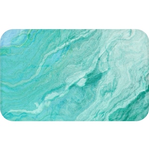 Teal Marble Bathroom Mat: Luxurious Padded Beachy Wave Bath Rug