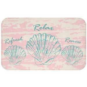 Vintage Seashell Bathmat: Pink Teal Coastal Bathroom Rug