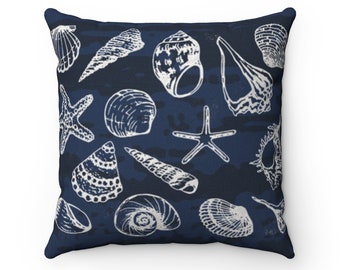 Nautical Navy Blue & White Throw Pillow, Coastal Pillow Cover, Outdoor Beach Pillow, Navy Blue and White Pillow Cushion, Coastal Boat Living