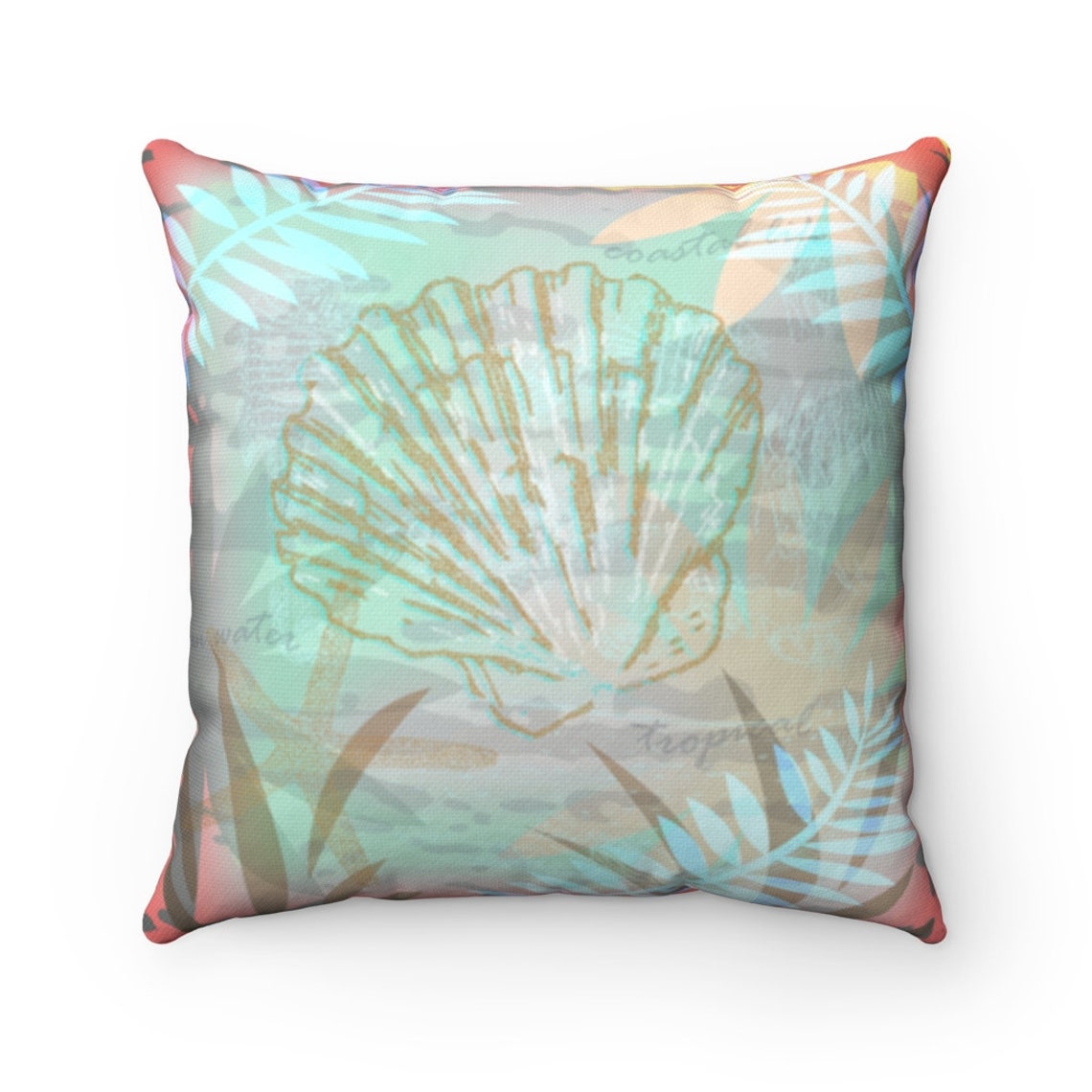 Tropical Beach Teal Beige Throw Pillow Cover Coastal Teal Sea Etsy
