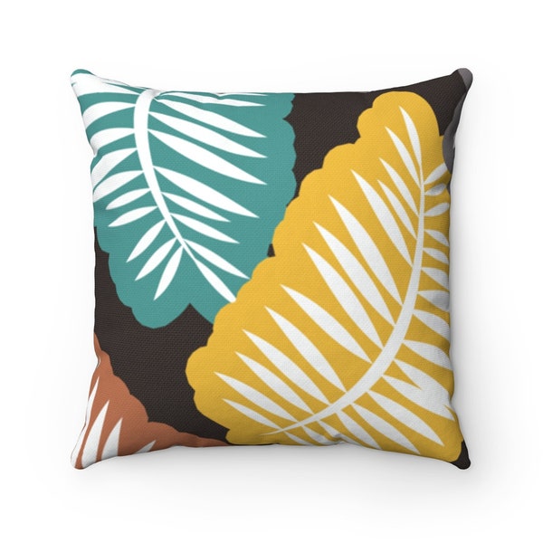 Dark Brown Outdoor Pillow, Hawaiian Palm Tree Pillow Cover, Coastal Frond Leaves, Palm Tree Branches Pillow, Tropical Accent Throw Pillow,