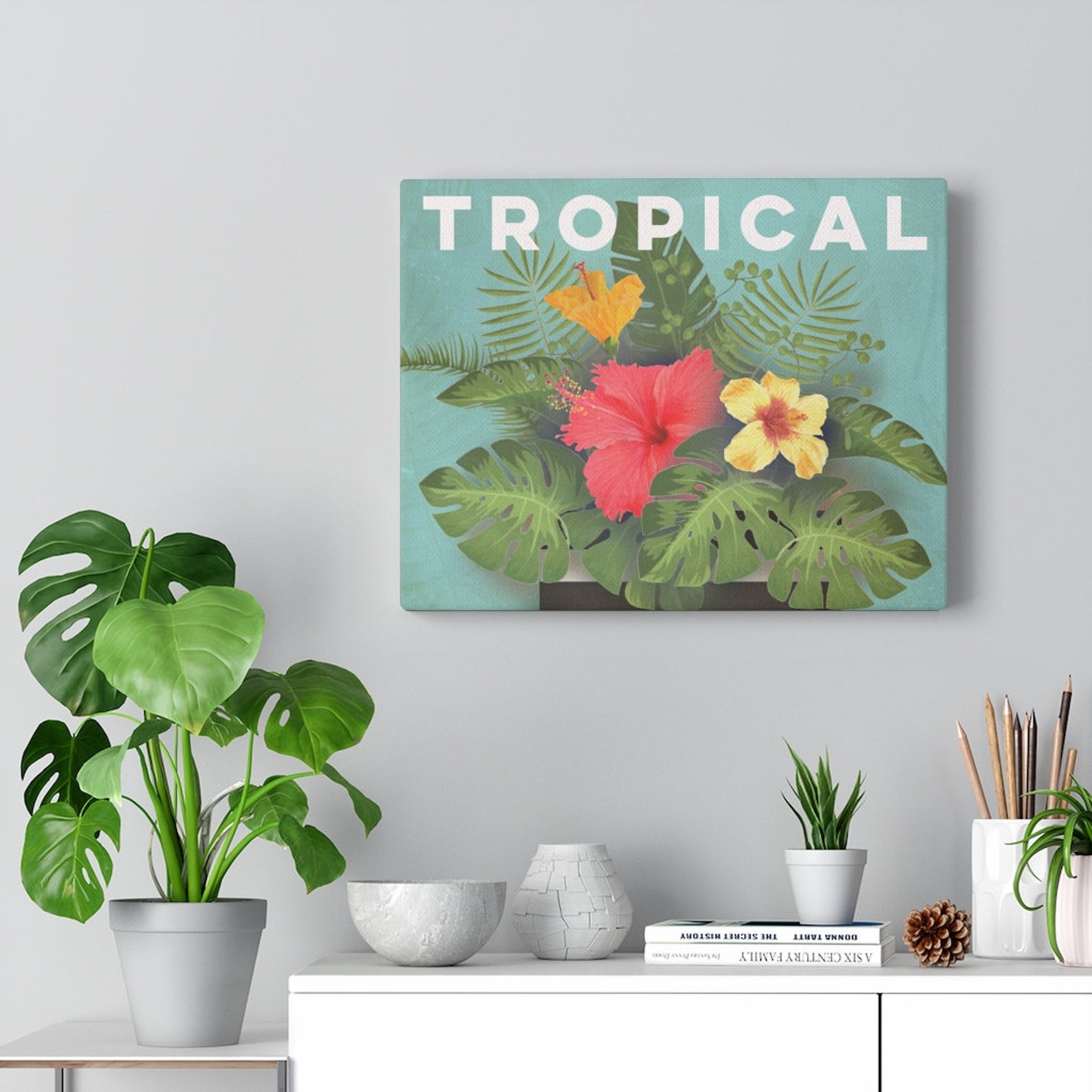 Tropical home decor for teal living space Teal tropical Etsy