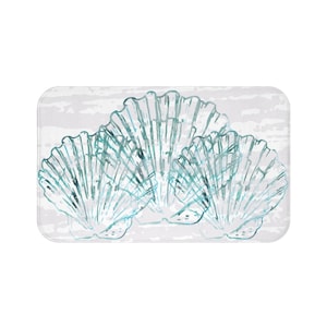 Sea Shell Beach Waters Bathmat for Coastal Living: Posh Teal Aqua Bathroom, Coastal Life Beach Shells, Tranquil Coastal Oasis Beach Bath Set