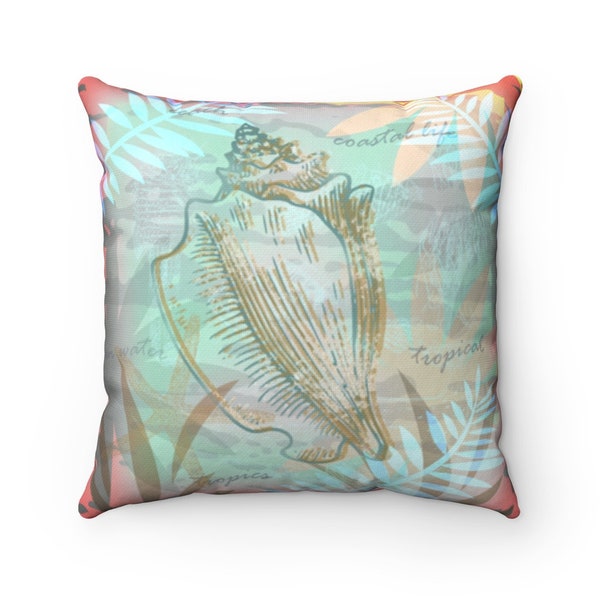 Hawaiian seashell throw pillow, Tropical shell pillow cushion throw pillow, Hawaiian tropical outdoor pillow seat, Turquoise seashell pillow