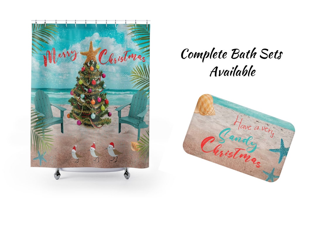 Holiday Christmas Bath Decor, Tropical Christmas Shower Curtain, Funny