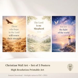 Christian Wall Art Bundle – 3 Printable Bible Verse Posters for Family Faith – Verse Decor – Faith Gift – Digital Download