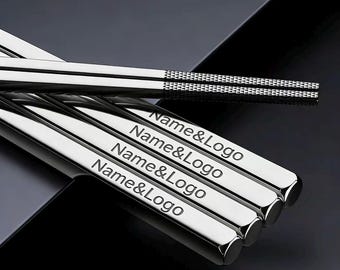 Custom Engraved Stainless Steel Chopsticks – 24 cm, 316L Food Grade, Personalized Name & Logo, Unique Gift Idea, Reusable Chopsticks Set