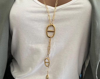Y-shaped marine-style stainless steel necklace