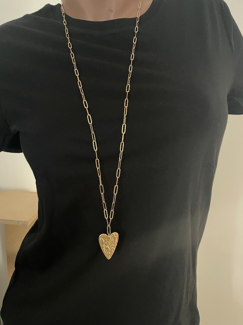 Hammered Gold Heart Necklace in Stainless Steel image 6