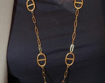 Collier sautoir maille marine acier inoxydable doré