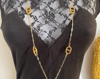 Necklace, long necklace, small links, marine style, stainless steel