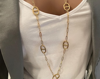 Gold-tone stainless steel marine mesh necklace