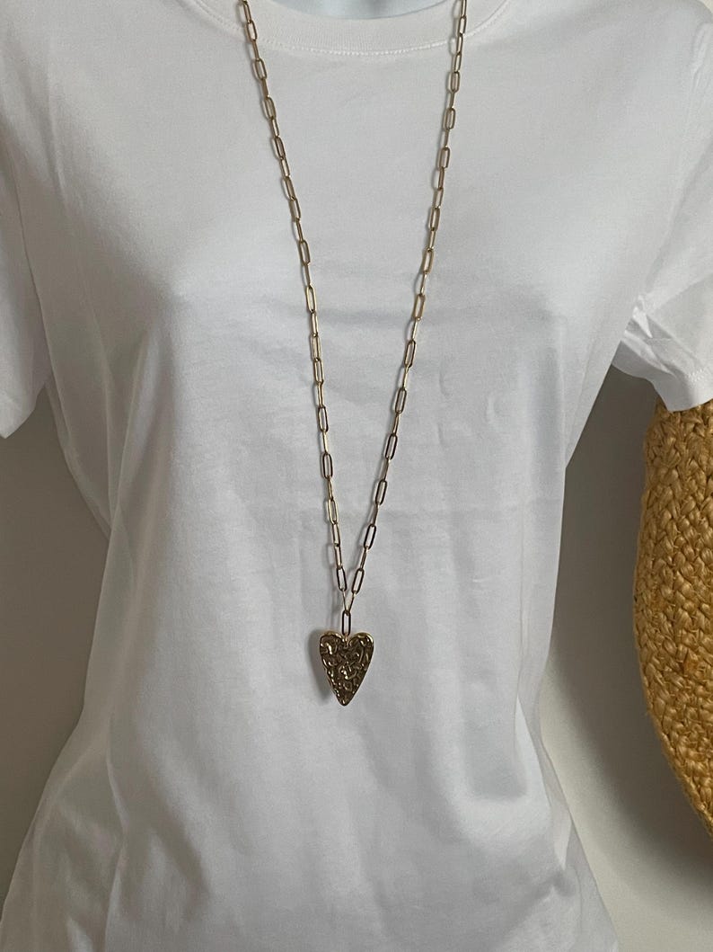 Hammered Gold Heart Necklace in Stainless Steel image 7