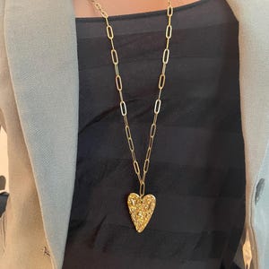 Collier Sautoir Coeur Doré Martelé