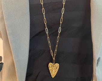 Collier Sautoir Coeur Doré Martelé