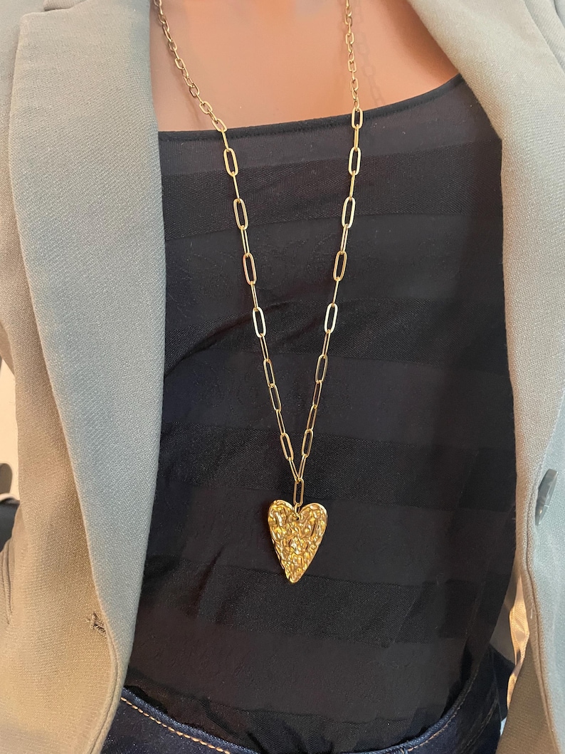 Hammered Gold Heart Necklace in Stainless Steel image 1